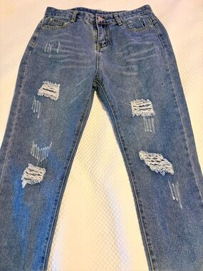 Ripped Boyfriend Jeans in Medium Blue 3/$25